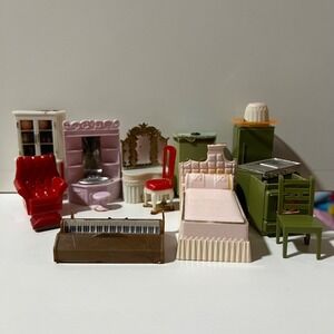 Vintage Blue Box Toys Doll House Furniture Hong Kong bed kitchen vanity armchair